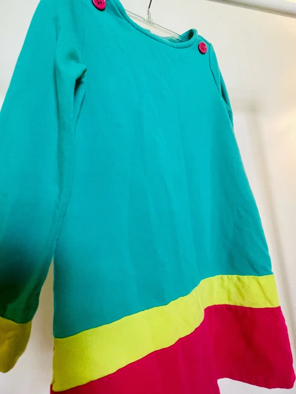 Gymboree Teal Pink Neon Colorblock Sailor Button Shift Dress Girls Size 8